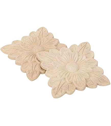 2 Appliques Décoratives Bois Sculpté Fleur - Décalque Creux Pour Murs, Meubles, Armoires, Fenêtres, 21x15 Cm