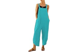 BRONG Salopette da donna casual allentate in morbido cotone e lino tuta da donna con spalline regolabili con tasche