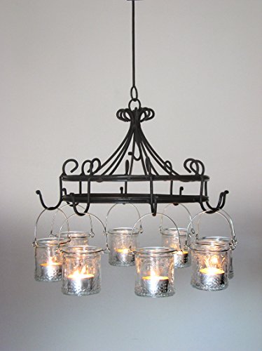 Windlichter, Gartenlaterne, kleiner Nostalgie-Hängeleuchter im Antik-Look, Metall dunkelbraun, Ø 32 cm mit 8 Windlichtern *Art.N70* - 2