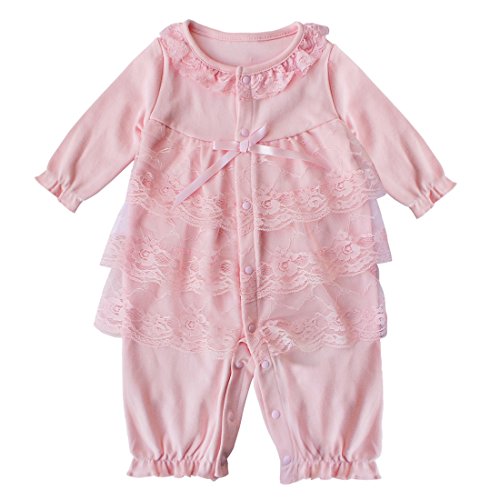 TiaoBug Baby Girls Toddler Outfits Romper Holiday Lace Ruffle Climbing Playsuit with Sun Hat 18-24 Months