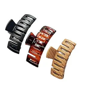 BIRDWARE hair clips Big-Size Black, Shell, Wooden Color Imported Acrylic Material Stone Butterfly hair clips For Women (Pack of 3 Pc, Black, Shell, Wooden Colour) | hair clutchers