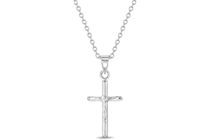 IN SEASON JEWELRY 925 Sterling Silver 16" Small Jesus Christ Crucifix Pendant Necklace for Toddlers & Young Girls - Polished Petite Cross Charm Necklaces for Little Girls - Traditional Cross Crucifix Jewelry for Girls