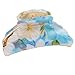 Women Spring Loaded Blue White Flower Print Plastic Hair Claw Clamp Clip