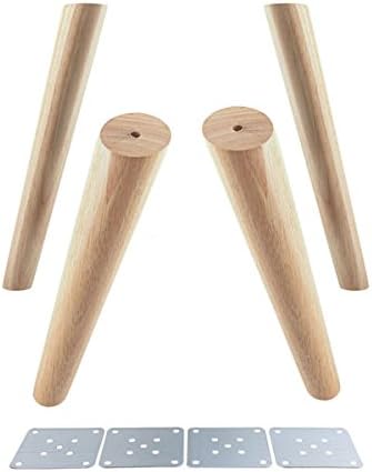 Glvanc, Oak Wooden Reliable Cabinet Furniture Leg with Iron Plate Sofa Table Cupboard Feet Set of 4 (30cm Height)