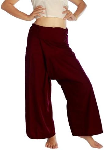 Siam Secrets Thai Fisherman Pants Lightweight Unisex One-size Lounge or Yoga Trousers Maroon