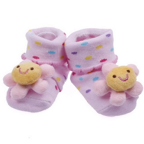 Double Baby Indoor Anti-slip Warm Knitting 3D Socks Pink Flower 0-12 Moths