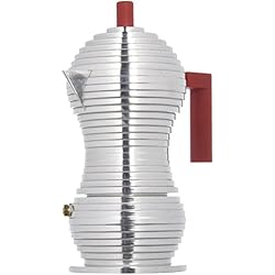 Alessi MDL02/3 R cafetière espresso en fonte d'aluminium. Poignée et pommeau en PA, rouge, 6 Tasses