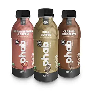 Phab Protein Milkshake with Immunity Boosters ?? 17g Milk Protein, No added sugar, Vitamin B12 & Calcium Rich:Pack of 6x 200ml (Variety Pack)