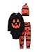 Produktbild Riou Bekleidungssets Kinder Langarm Halloween Kostüm Top Set Baby Kleidung Set Neugeborenes Baby Brief Strampler Tops Kürbis Prin Hosen Cap Halloween Kleidung Sets (90, Schwarz)