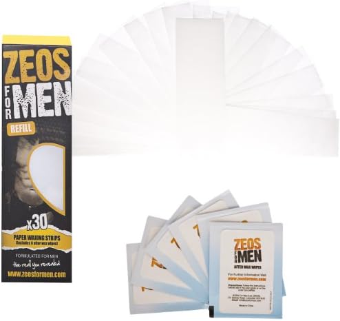 ZEOS Hair Removal Refill Paper Waxing Strips and After Wax Wipes for Men