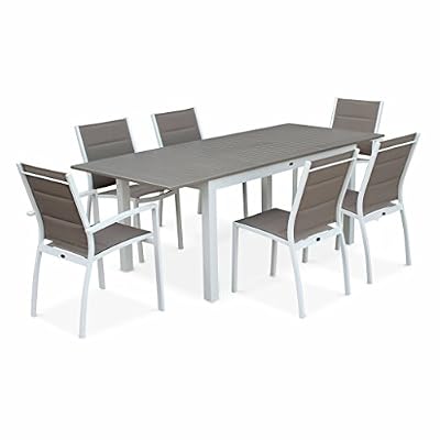 Alice's Garden - Salon de jardin table extensible - Chicago 210 Taupe - Table en aluminium 150/210cm avec rallonge et 6 assises en textilène