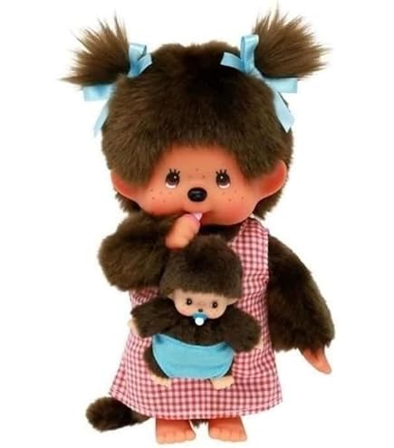 Sekiguchi 255530 - Original Monchhichi Mädchen, aus braunem Plüsch, mit