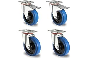 DER ROLLENDE SHOP Rollensatz mit Bremse - Ideal als Soundcase Rollen - 4 Lenkrollen 100 mm Elastik Blue Wheels