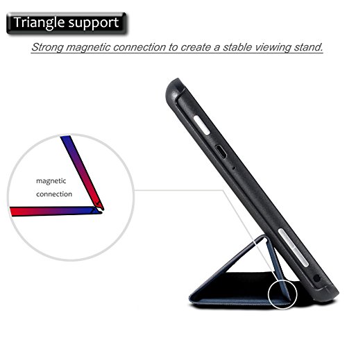 Hülle für Fire HD 8 (8-Zoll-Tablet, 7. Generation – 2017), Infiland Ultra Dünn Tri-Fold Smart-Muschel PU Leder Ultra Schlank Superleicht Ständer Smart Shell Cover Schutzhülle Etui Tasche für Fire HD 8 (8-Zoll-Tablet, 7. Generation – 2017)(mit Auto Schlaf / Wach Funktion)(Dunkleblau) - 6