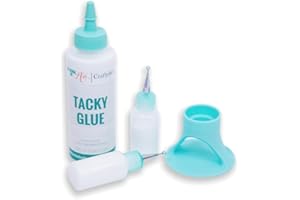 ‎CRAFTELIER Craftelier - Klebeset für Scrapbooking und Basteln | Tacky Glue 120 ml + Klebestift Halter Türkis + 2 Flaschen mit Ultrafine Applikator 15 ml | Ungiftig und Mehrzweck-Kleber