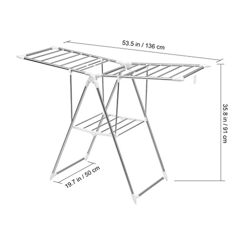 Finether stabiler Wäscheständer Wäschetrockner 2 Ebenen 12M Trockenlänge Flügelwäscheständer Flügelwäschetrockner Wäsche Standtrockner Trockenständer für Innen Außen Schlafzimmer Balkon Bad Camping robust klappbar platzsparend 136 x 91 x 50 cm. - 3