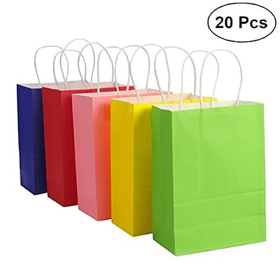 TOYMYTOY Sac cadeau, sacs en papier Kraft avec poignées Shopping Favor Bag, 20pcs, Mix Color