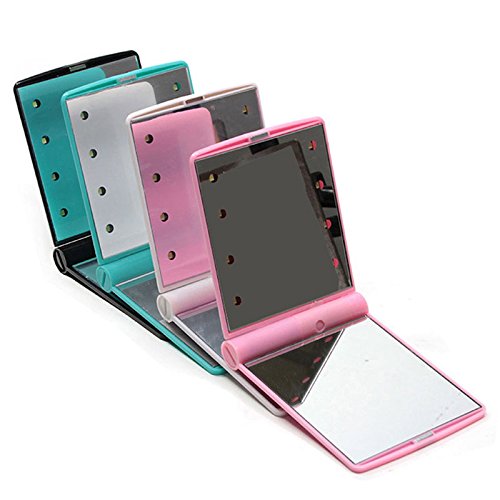 Hrph Make-up-Spiegel Mini-Portable Falten Compact Hand Kosmetik Make-up-Taschenspiegel mit 8 LED-Licht für Lady - 6