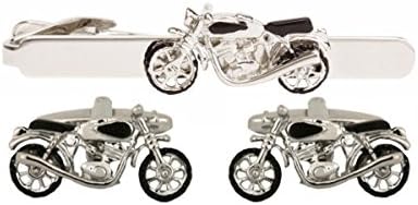Novelty Motor Bike Cufflinks &amp; Tie Clip Set In Polished Stainless Steel By Dalaco In Presentation Box - The Ideal Gift For All Motorcycling Lovers (60-1031)