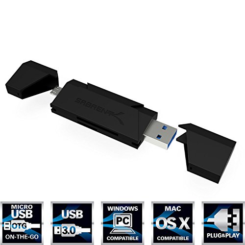 Sabrent Externe Kartenlesegeräte - 2-Schlitz Mikro USB OTG und USB 3.0 Flash-Speicher Kartenleser für Windows, Mac, Linux und allen Android-Systeme (OTG) - unterstützt SD, SDHC, SDXC, MMC / MicroSD, T-Flash [Schwarz] (CR-UMMB)