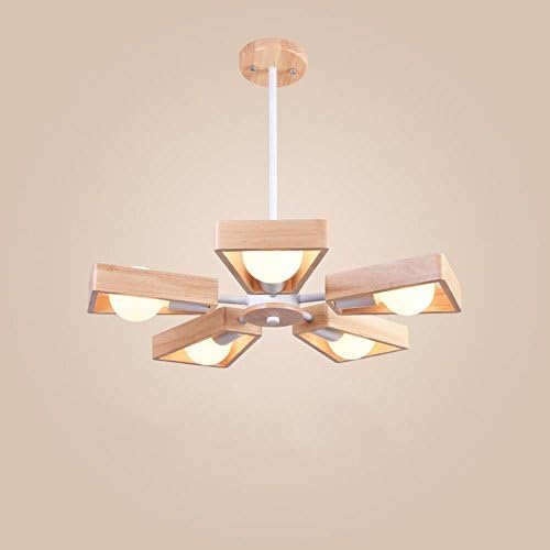 Wood Pendant Light Postmodern Minimalist Chandelier Bedroom Lamp Creative Solid Wood Living Room Dining Room Lamp , 5 heads of black [53cm * 50cm]