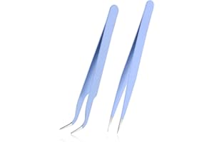 JITNGA 2 Pieza Pinzas Para Pestañas De Acero Inoxidable Rectas Con Punta Curva Para Extensiones De Pestañas Pegatinas Para Uñas Diamantes De Imitación Recogedor De Pestañas Gel Acrílico De Uñas Diy