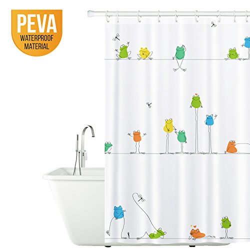 Tatkraft Funny Frogs Duschvorhang 180X180cm Peva Wasserdicht Schimmelfrei mit 12 Duschringen