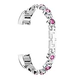 Für Fitbit Alta Zubehör Bands, keweni Frauen Fashion Edelstahl Armbanduhr Band Ersatz Strass Armband (Silber-rosa)