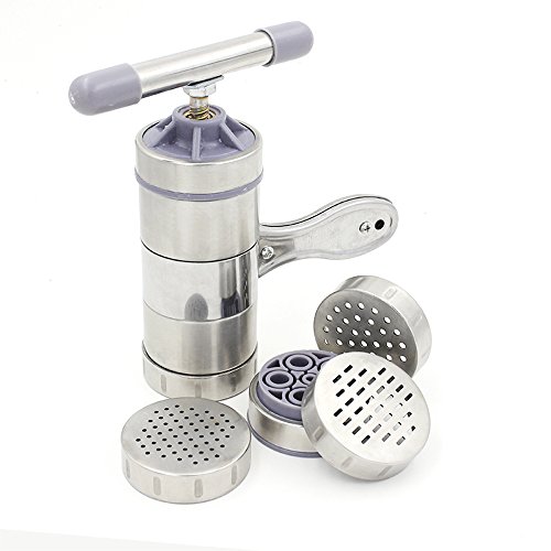 Forepin® Multi-Funktions Küche Zubehör Edelstahl Pasta Presse Nudelmaschine Spaghettieispresse Fruchtpresse Manuell mit 5 Nudel Form - 3