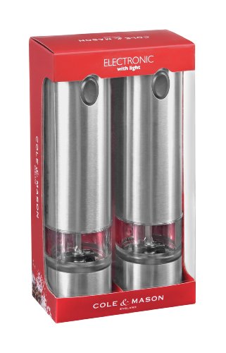 Cole and Mason Battersea Elektrische Pfeffermühle / Salzmühle, aus Edelstahl, 2er-Set
