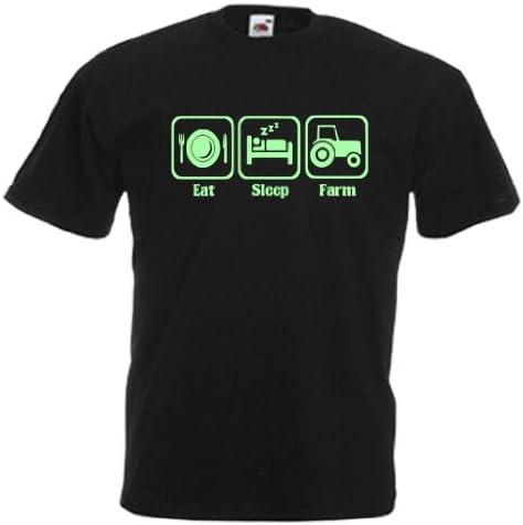 Eat Sleep Farm Farmer Tractor Glow In The Dark Printed Design Adults Mens Unisex Gift T-Shirt XL black