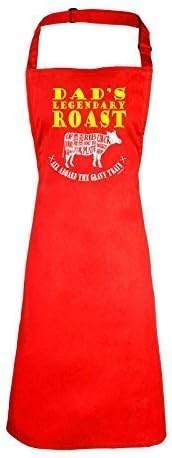 DAD'S LEGENDARY ROAST - ALL ABOARD THE GRAVY TRAIN (RED) NEW PREMIUM HEAVYWEIGHT APRON - 195 gsm - Slogan Funny Clothing Joke Novelty Mens Ladies Womens Girl Boy Men Women Fashion ROAST kitchen bbq chef party barbeque sausage summer coal cover day bib master smock knife accessories pinny pinafore overall kitchen bbq chef for Birthday Christmas Present Gift - by 123t