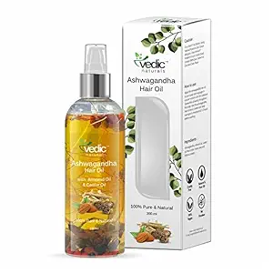 Vedic Naturals Ashwagandha Oil With Almond Oil & Castor Oil - 200ml | 100% Natural & Visible Goodness of Herbs & Jadibuti | Hair Care & Skin Care