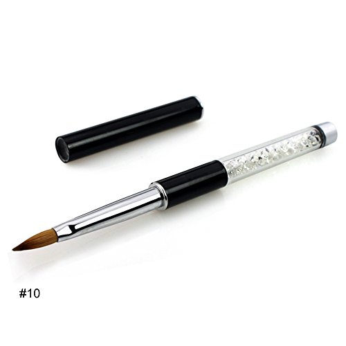 TP Clear Rhinestone Kolinsky Acrylic Brush Acrylic Metal Handle Nail Art Design Paint Pen Manicure Tool for Nails Sculpting (Size 10)