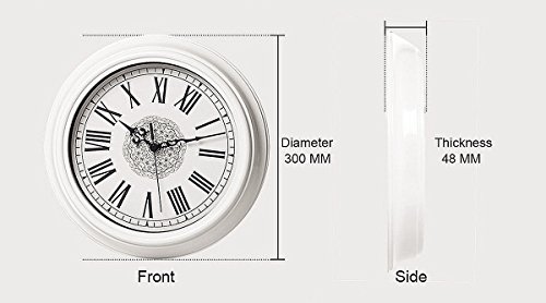 Foxtop 30 cm Antik Uhr Wanduhr Weiß Römische Zahlen und Frontglas-Abdeckung für Küche Wohnzimmer - 2