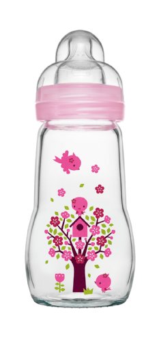 MAM Set – 2 x Feel Good Glass Bottle 260 ml Glas Flasche & Milchpulversender für Mädchen - 2
