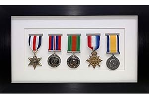 KWIK PICTURE FRAMING LTD Kwik Picture Framing | Military/War/Sports Medal 3D Box Picture Frame Fits Five Medal - Black Frame with White Mount