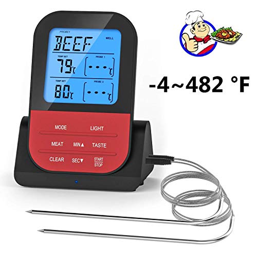 Preisvergleich Produktbild Wisenovo Fleischthermometer,Bratenthermometr,G... mit Edelstahl-Sonde,Küchethermometer für BBQ,Kochen und Ofen,Großes LCD Display mit Sofortiges Auslesen,Fernbedienung