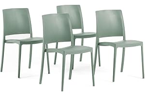 SIEDITI FUORI E DENTRO Sillas jardín de Resina con Fibra de Vidrio para Exterior, terraza o Interior, sillas apilables de diseño y Resistentes - Maria (4 Sillas, Verde Salvia)