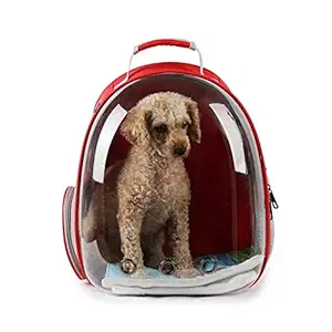 Pets Empire Pet Transparent Cat Carrier Backpack Puppy Kitty Breathable Carriers for Travel ( Red )