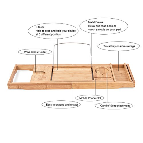 verstellbar ausziehbar Badewanne Rack Badezimmer Aufbewahrung Bambus Bad Caddy Badewanne Rack Badezimmer Aufbewahrung Bambus Bad Caddy Tray - 8