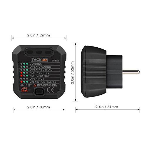 Tacklife -EST02 Advanced Steckdosen Tester Automatischer Stromkreis-Detektor Polaritätsprüfer für Leiter, Neutralleiter und Erde Tester, 1 Stück - 2