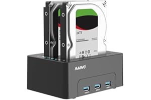 MAIWO Dual Bay Hard Drive Docking Station with Offline Clone for 2.5 3.5 Inch SATA HDD SSD, 3X USB 3.0 Hub Extension, 48TB Capacity, External Hard Drive Duplicator Cloner