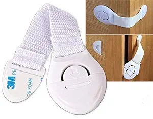 Inditradition Baby Safety Drawer & Door Strap Locks | Multi-Places Use, Adjustable Latches, Push Button (White) (Pack of 10)