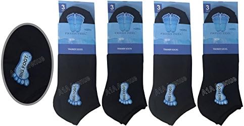 3 Pairs Men's Big Foot Trainer Liner Ankle Socks Cotton lot Size UK 11-14 (Black)