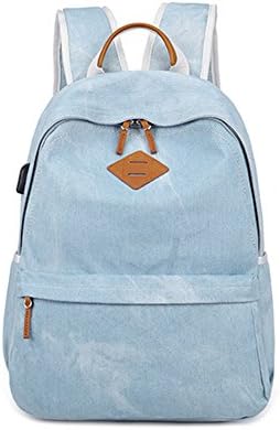 Denim Canvas Backpack Laptop Backpack 15.6" Lightweight Daypacks for School Business Multipurpose Rucksacke have USB Charging port for phone