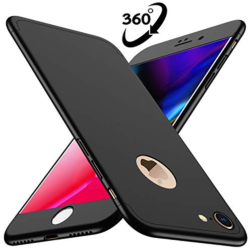Losvick Coque iPhone 8 Housse PC Matière [Film de Verre trempé][360 degrés Protection] 3 en 1 Ultra Étui Mince Matte Case Anti Choc, Bumper Simple Élégant Cover pour iPhone 8-4.7" - Noir
