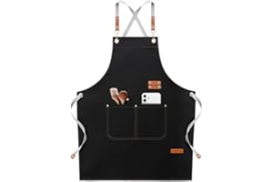 VOWOBEST Grembiule da Cucina, tela con incrocio sul retro per uomo e donna, grembiule da barbecue, da cuoco con ampia tasca, regolabile adatto per parrucchiere, cuci，BBQ, Ristorante, Caffè