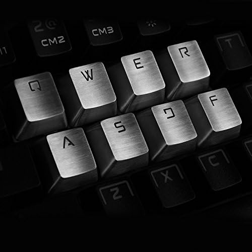 Keyboard KeyCaps, Teamwolf 304 Stainless Steel Transparent Metal Keycaps QWERASDF 8 Key Caps Cherry MX Keycap for Mechanical Keyboard (Silver)