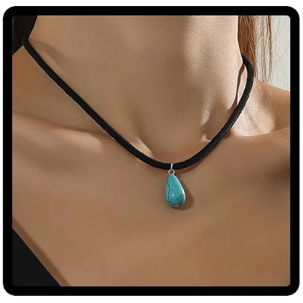 Cimenexe Bohème turquoise stenen hanger choker filigraan ketting met natuurlijke edelstenen - sieraden voor vrouwen en meisjes